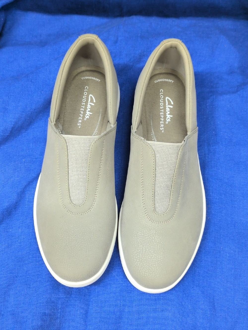 Clarks Women's Taupe Slip-On Sneakers with White Soles
